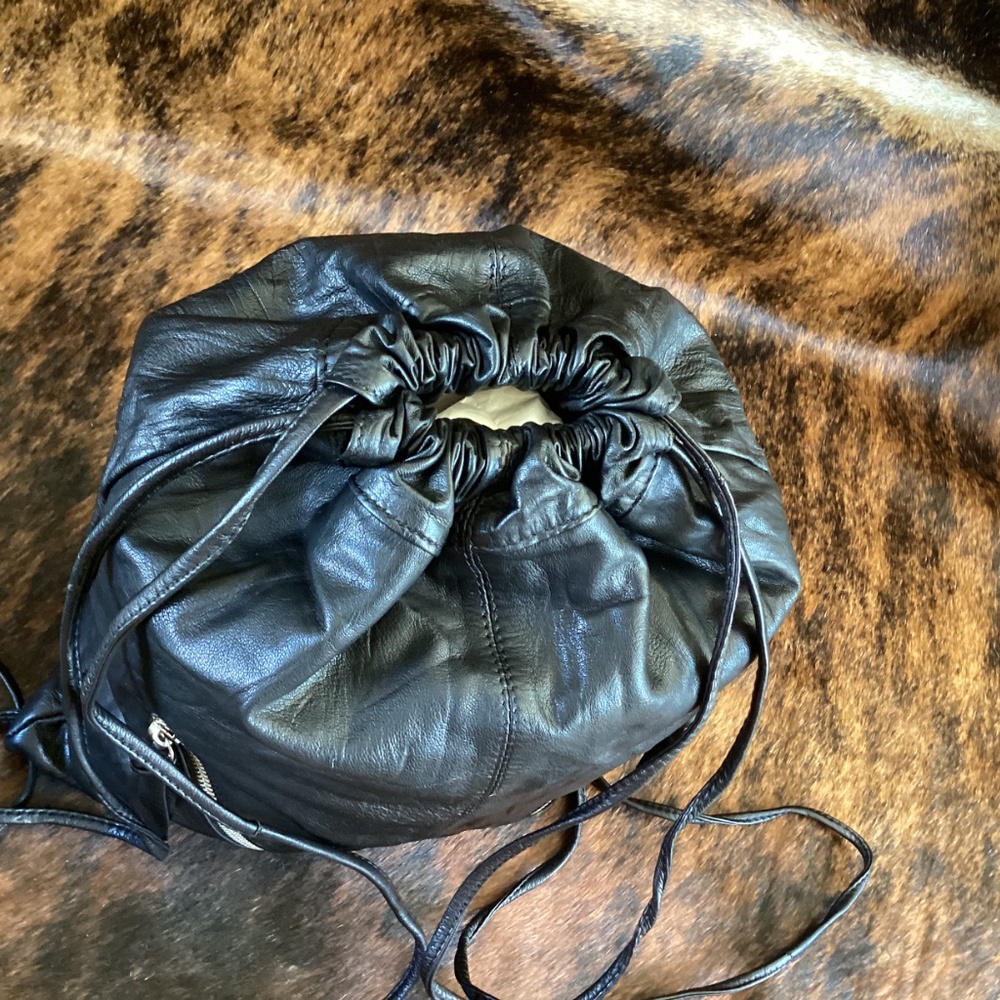 ASOS Black Leather Delicate Drawstring Slouch Backpack - Picture 6 of 10
